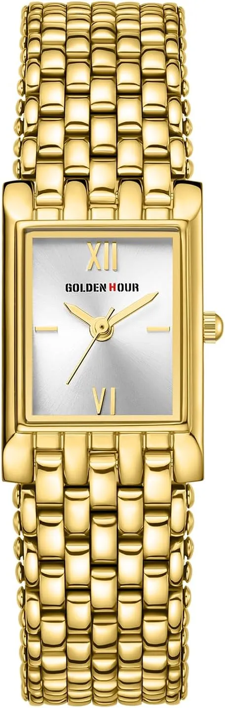 GOLDEN HOUR Vintage Rectangle Bracelet Gold Watch for Women