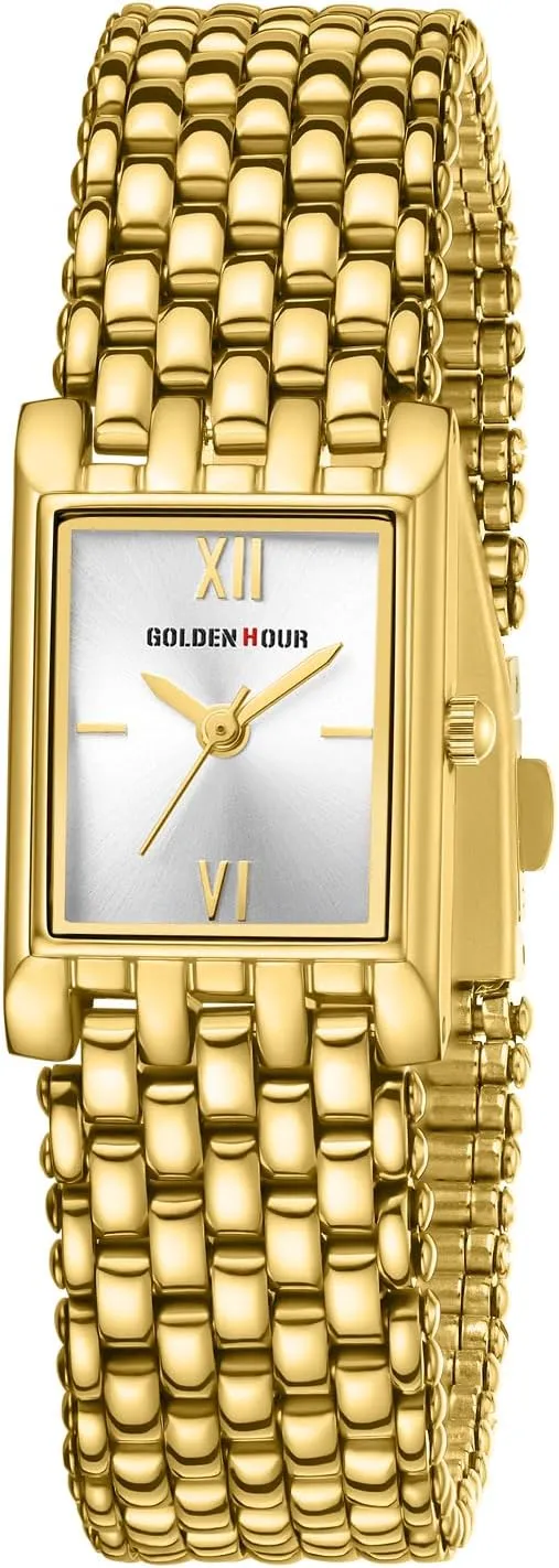GOLDEN HOUR Vintage Rectangle Bracelet Gold Watch for Women