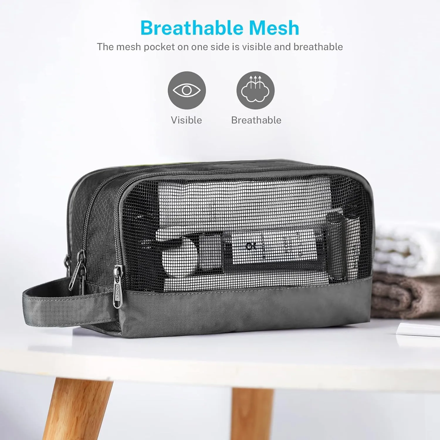 Gonex Travel Toiletry Bag Nylon, Dopp Kit Shaving Bag Toiletry Organizer Gray