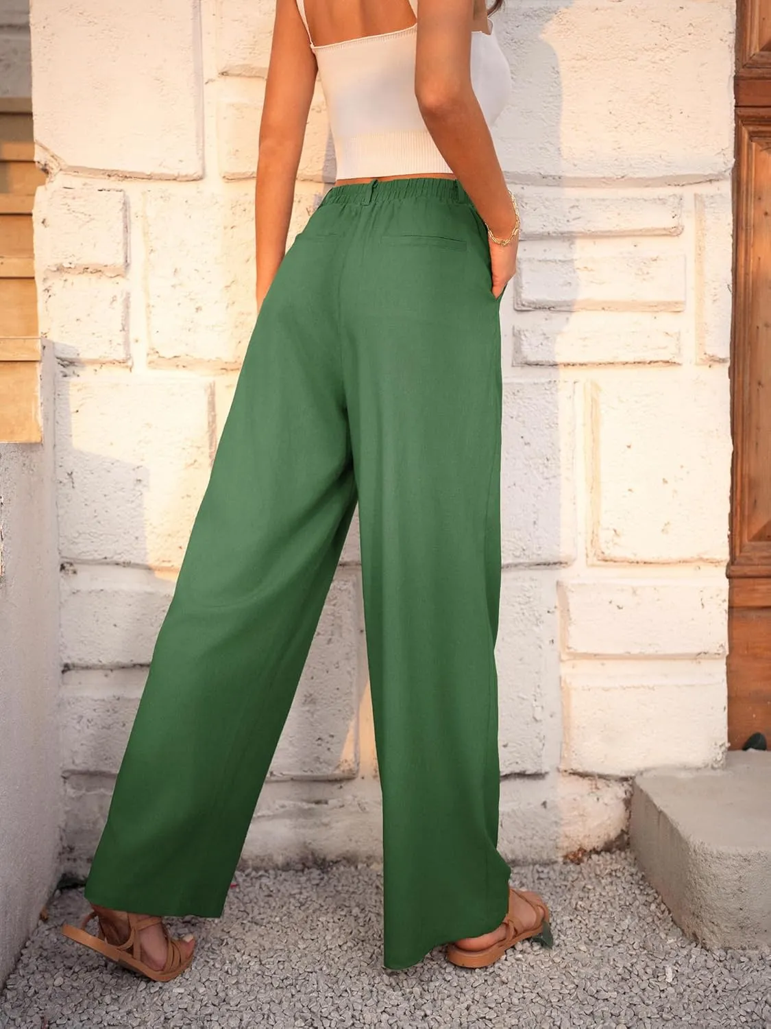 GRACE KARIN Wide Leg Pants for Women Cotton Linen Business Casual Long Trousers Palazzo Pants with Pockets