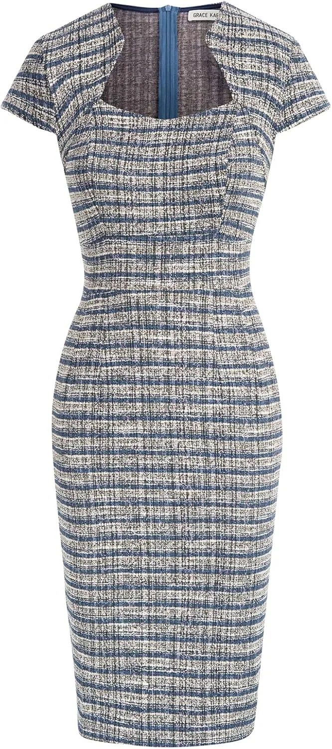 GRACE KARIN Women's Gorgeous Pencil Dress Cap Sleeve Tweed Pencil Dress for Work