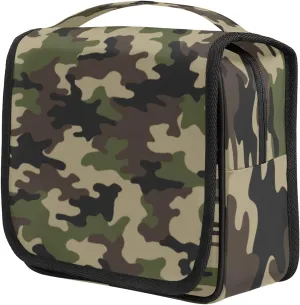 Green Camouflage Hanging Toiletry Bag Portable Hanging Travel Makeup Bags Waterproof Large Cosmetic Bag Travel Toiletry Kit for Women Girls