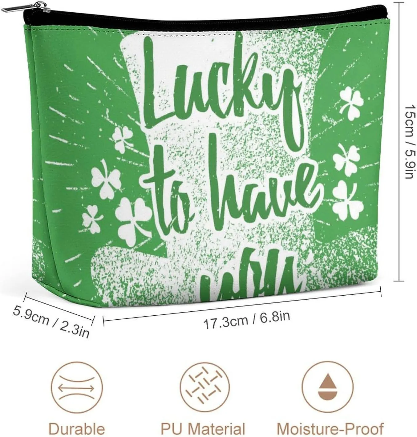Green Makeup Bag For Women-Cosmetic Bags Aesthetic Design Ladies Lucky To Have You Tote Bag for Women,Travel Toiletry Bag with Zipper
