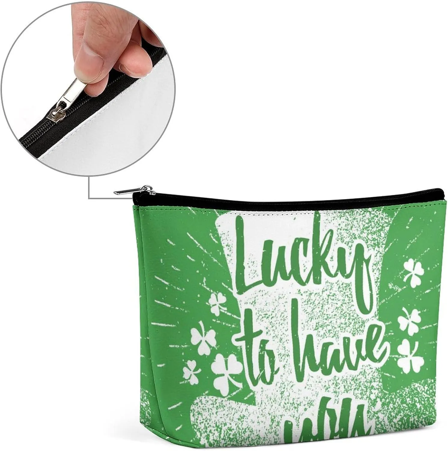 Green Makeup Bag For Women-Cosmetic Bags Aesthetic Design Ladies Lucky To Have You Tote Bag for Women,Travel Toiletry Bag with Zipper