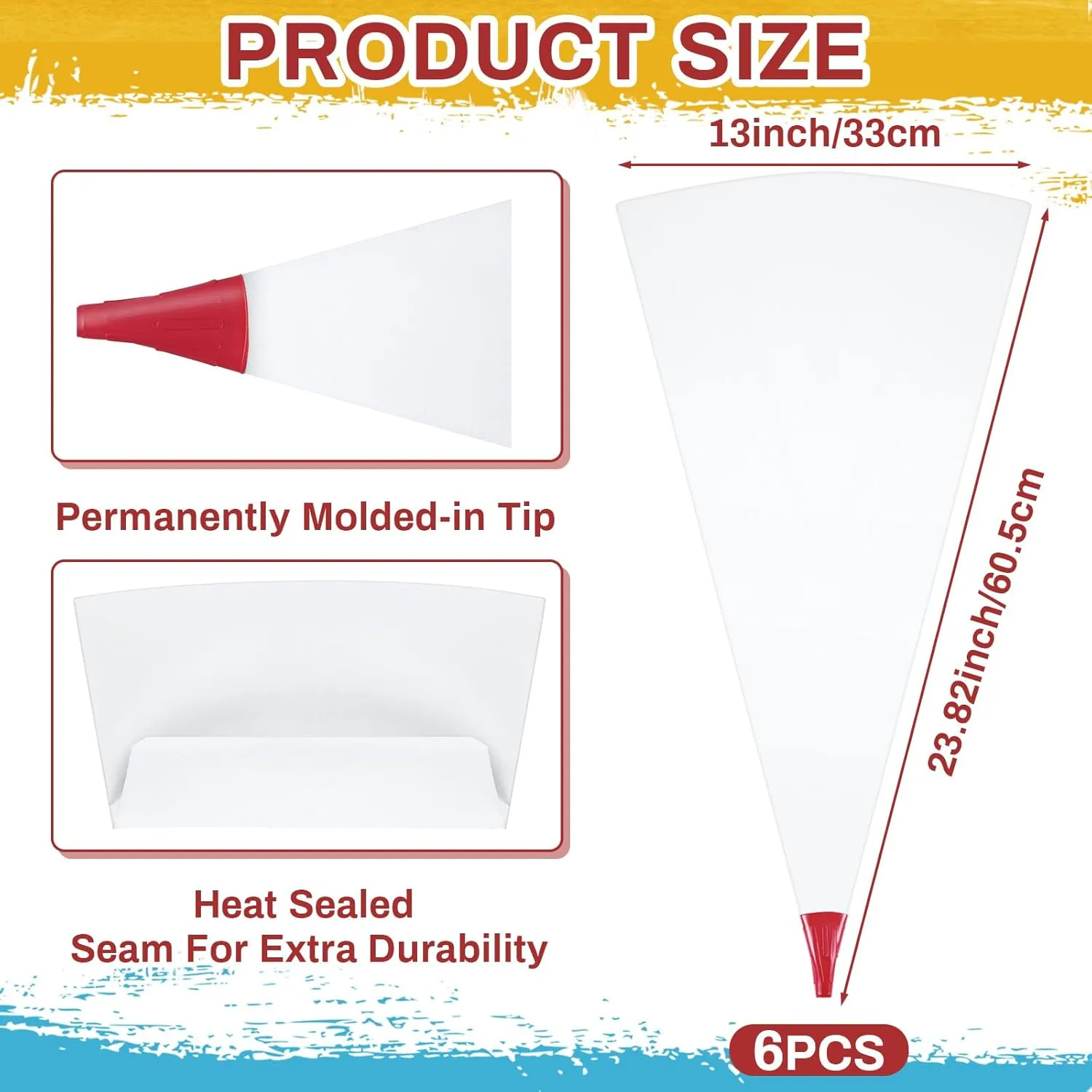 Gueevin 6 Pcs Tile Grout Masonry Mortar Bag with Molded in Tip 13 x 24 Inch Grout Bag for Tile Heavy Duty Tear Resistant Puncture Tip Cement Sealer Bag for Tile Installation Work(Red)