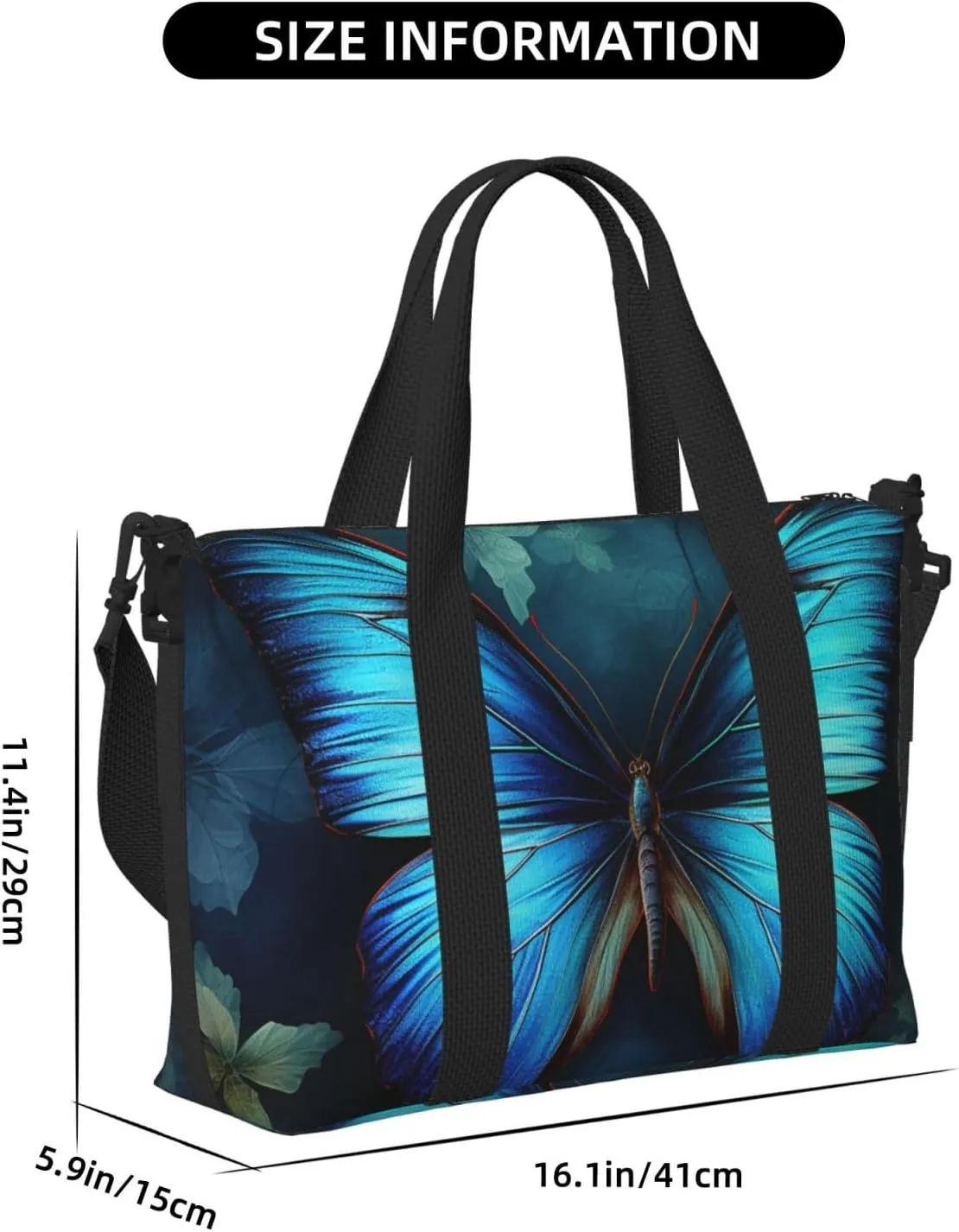 Gym Bag Blue Butterfly Pattern Duffel Bag for Men Women Travel Overnight Bag with Shoe Compartment Workout Bags