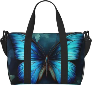 Gym Bag Blue Butterfly Pattern Duffel Bag for Men Women Travel Overnight Bag with Shoe Compartment Workout Bags