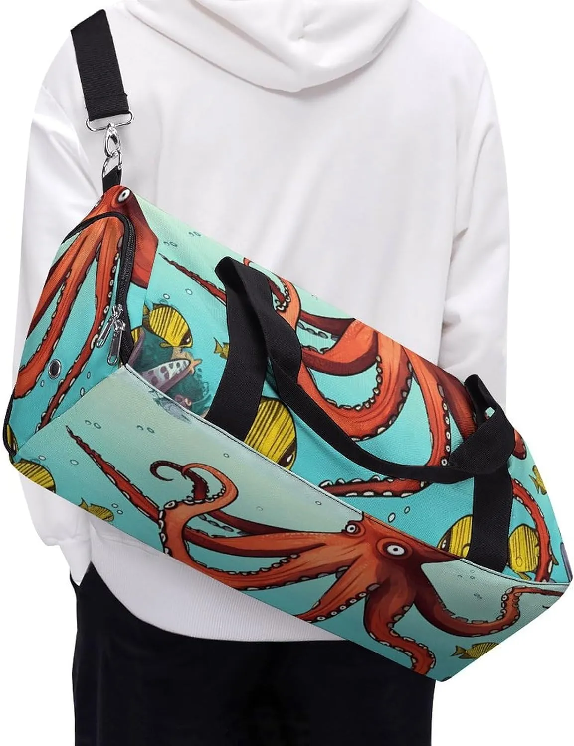 Gym Bag Giant Octopus Duffel Bag for Men Women Travel Overnight Bag with Shoe Compartment Workout Bags