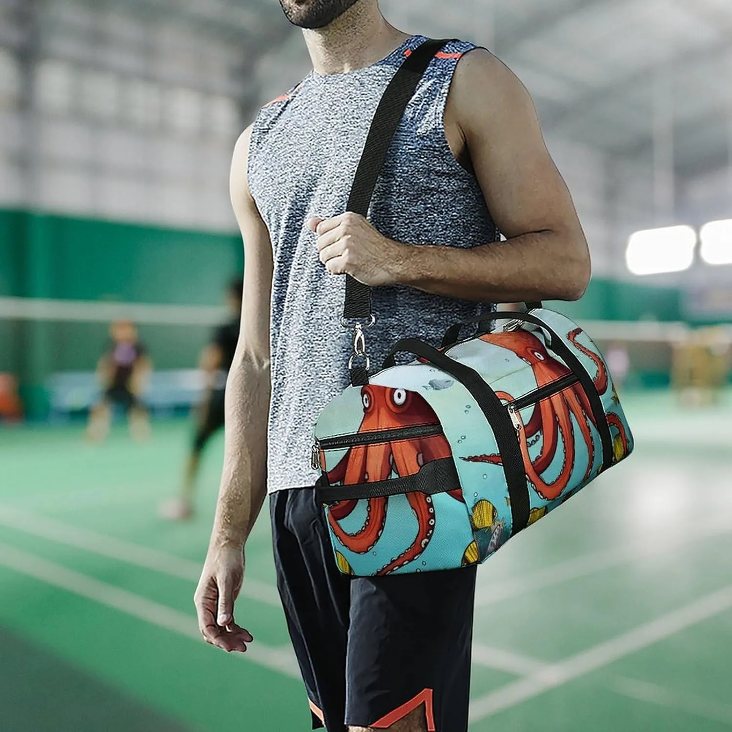 Gym Bag Giant Octopus Duffel Bag for Men Women Travel Overnight Bag with Shoe Compartment Workout Bags
