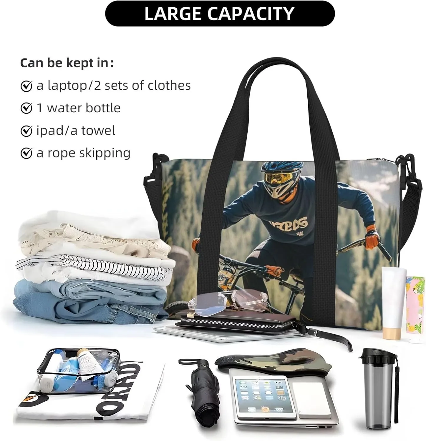 Gym Bag Mountain Bike Tournament Duffel Bag for Men Women Travel Overnight Bag with Shoe Compartment Workout Bags