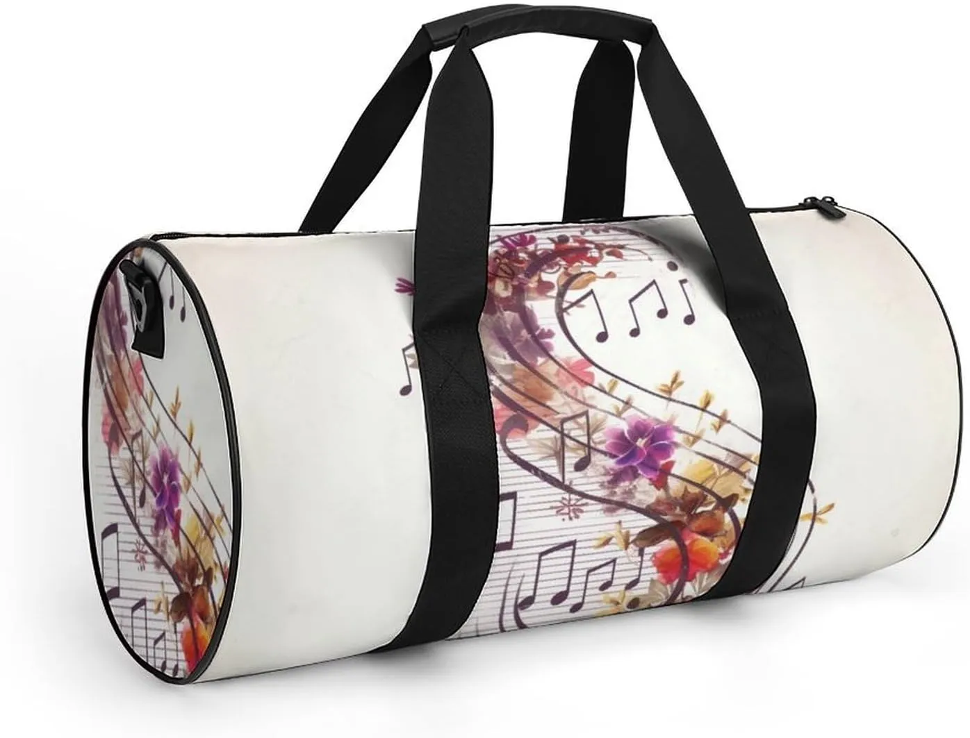 Gym Bag Musical Note Floral Duffel Bag for Men Women Overnight Bag with Shoe Compartment Workout Bags