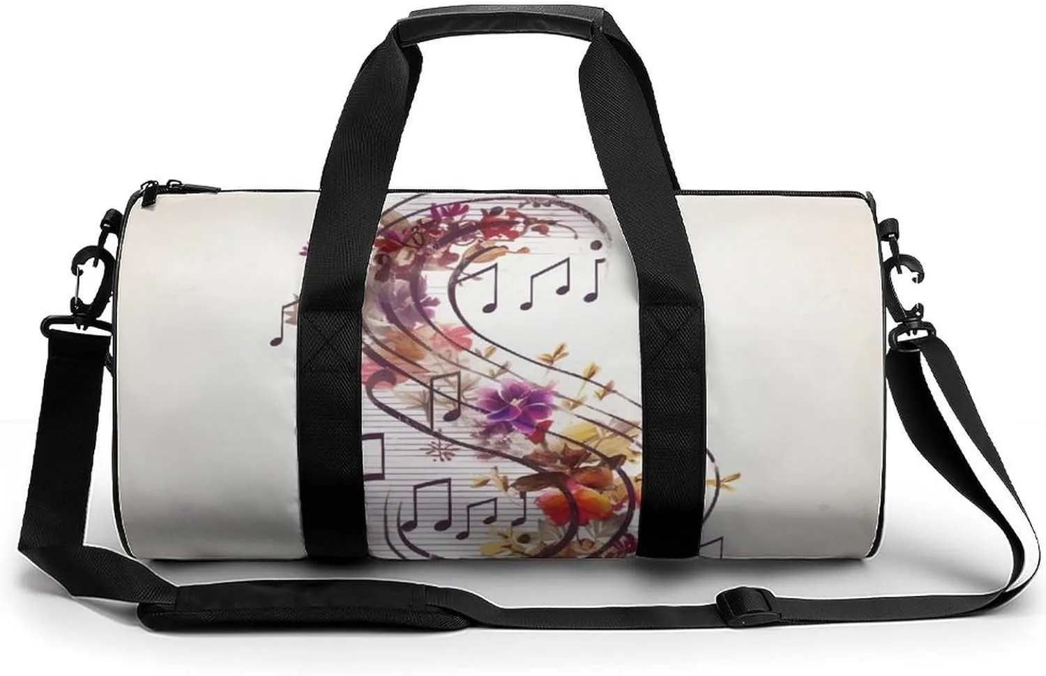 Gym Bag Musical Note Floral Duffel Bag for Men Women Overnight Bag with Shoe Compartment Workout Bags