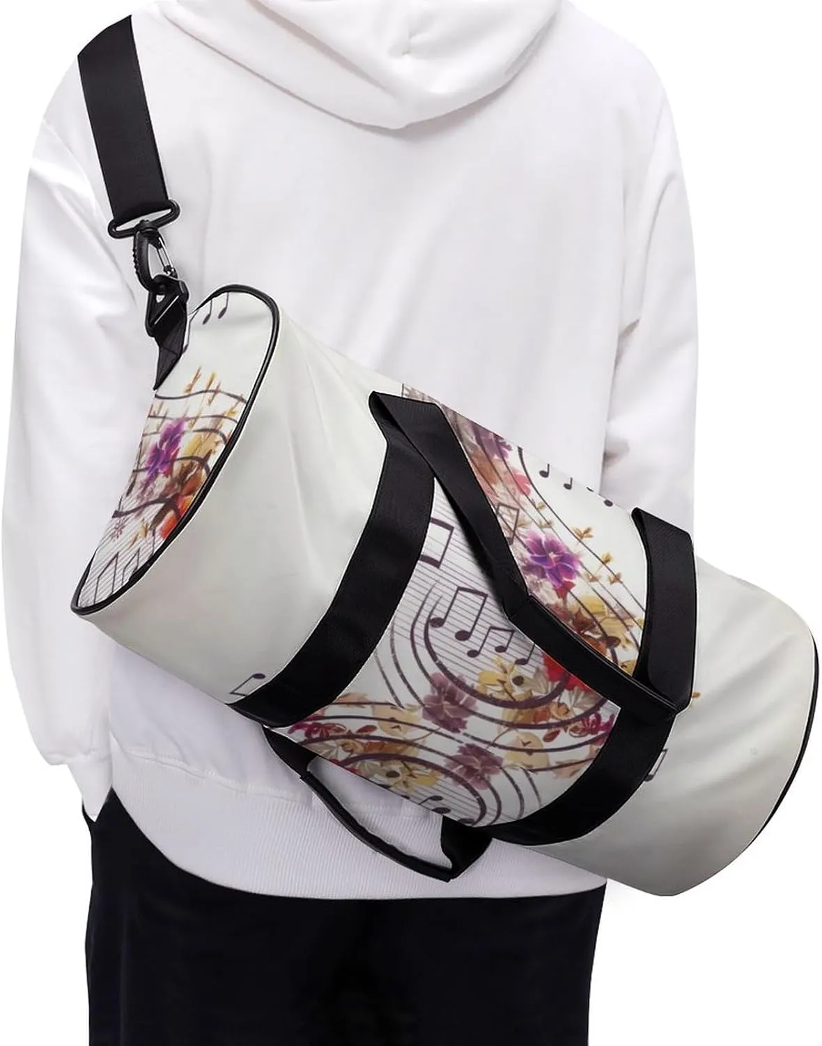 Gym Bag Musical Note Floral Duffel Bag for Men Women Overnight Bag with Shoe Compartment Workout Bags