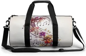 Gym Bag Musical Note Floral Duffel Bag for Men Women Overnight Bag with Shoe Compartment Workout Bags