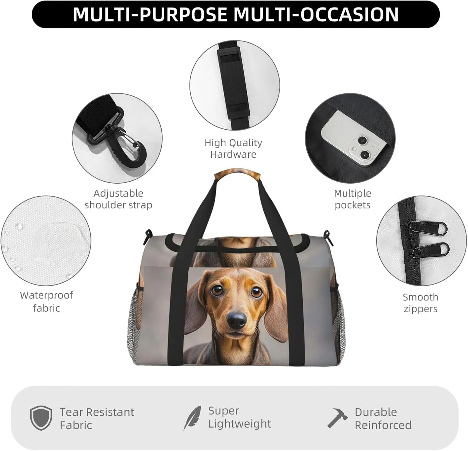 Gym Bag Pad Dachshund7 Duffel Bag for Men Women Travel Overnight Bag with Shoe Compartment Workout Bags