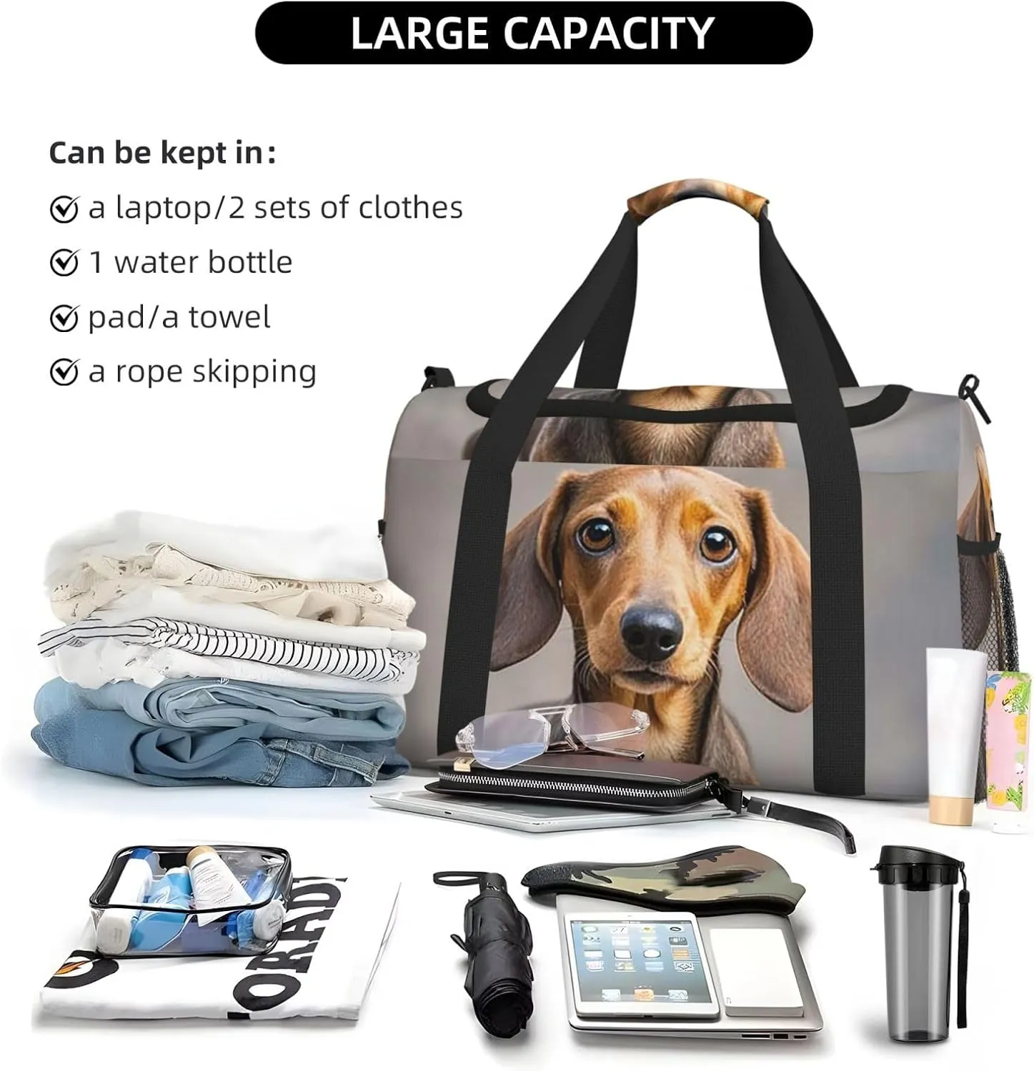 Gym Bag Pad Dachshund7 Duffel Bag for Men Women Travel Overnight Bag with Shoe Compartment Workout Bags