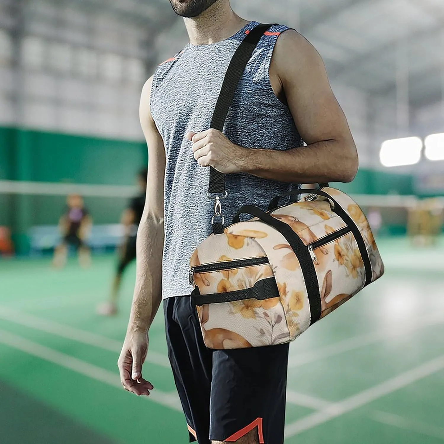 Gym Bag Watercolor Bunny Duffel Bag for Men Women Travel Overnight Bag with Shoe Compartment Workout Bags