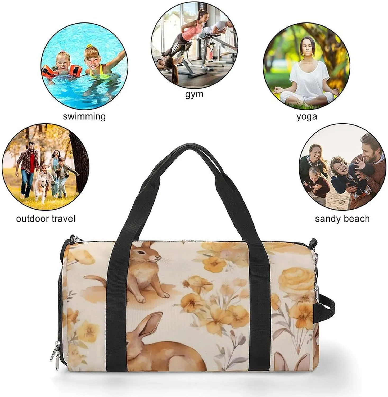 Gym Bag Watercolor Bunny Duffel Bag for Men Women Travel Overnight Bag with Shoe Compartment Workout Bags