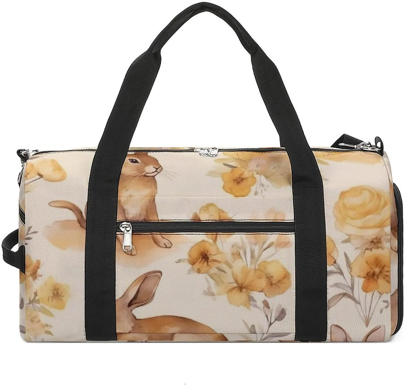 Gym Bag Watercolor Bunny Duffel Bag for Men Women Travel Overnight Bag with Shoe Compartment Workout Bags