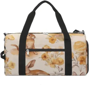 Gym Bag Watercolor Bunny Duffel Bag for Men Women Travel Overnight Bag with Shoe Compartment Workout Bags
