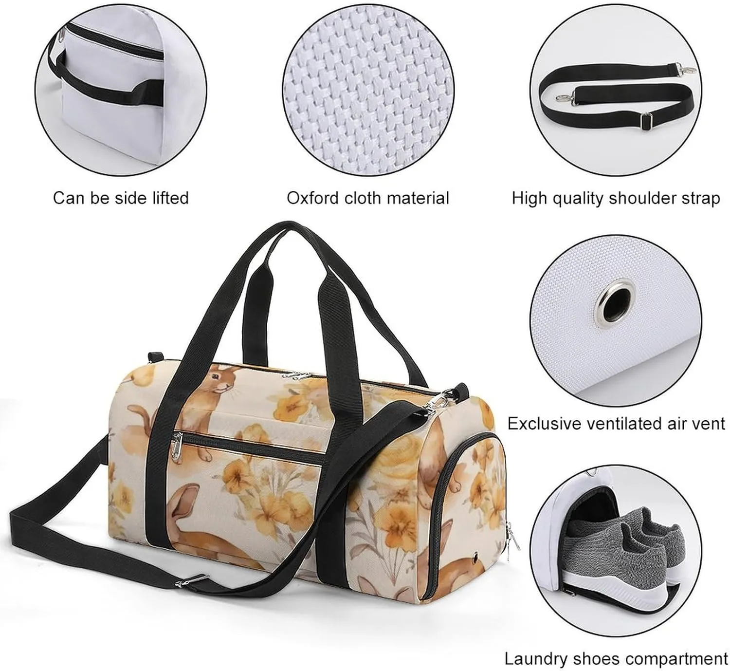 Gym Bag Watercolor Bunny Duffel Bag for Men Women Travel Overnight Bag with Shoe Compartment Workout Bags