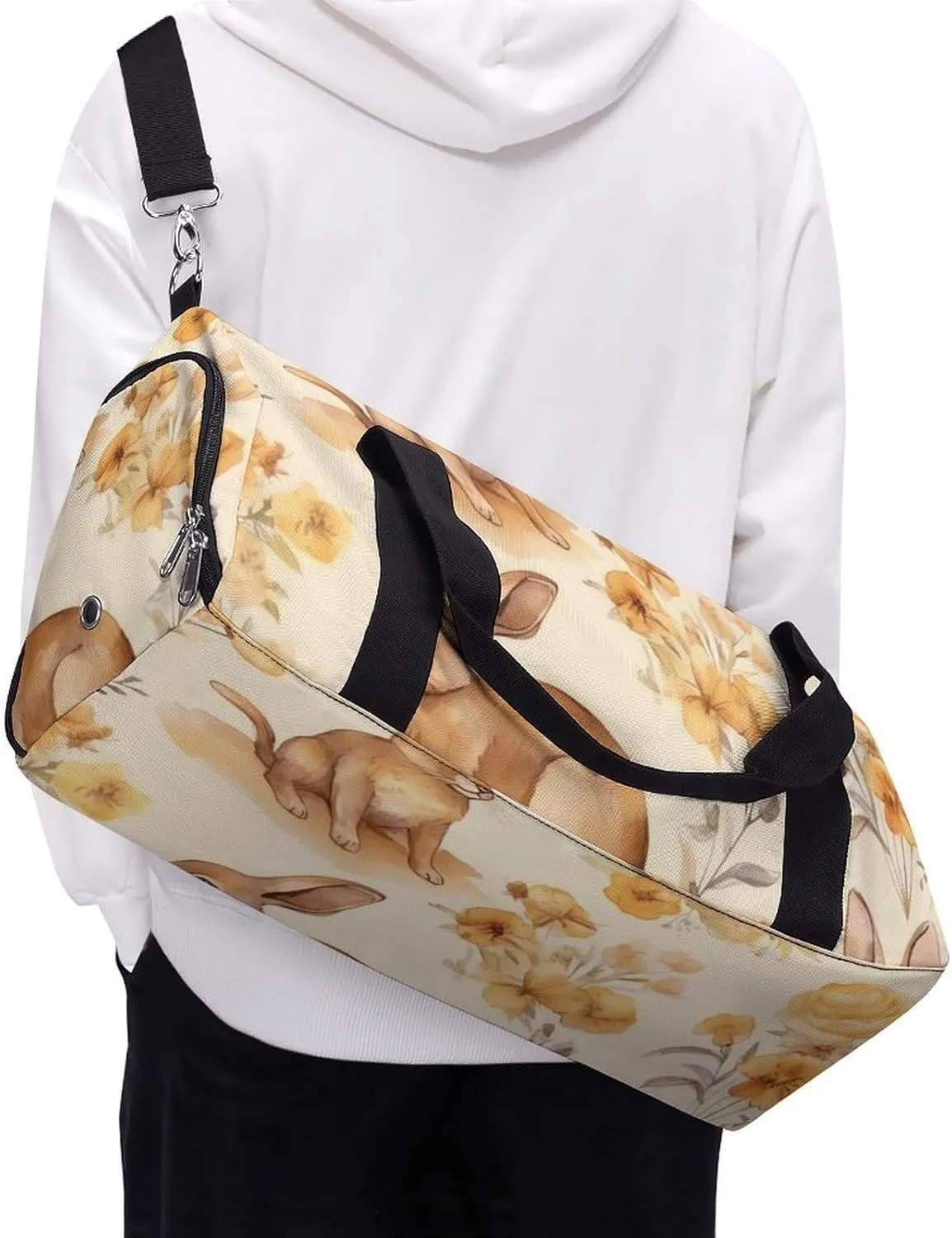 Gym Bag Watercolor Bunny Duffel Bag for Men Women Travel Overnight Bag with Shoe Compartment Workout Bags