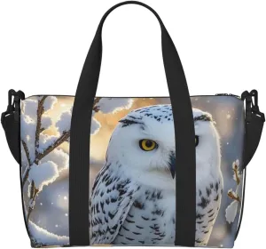 Gym Bag Winter White Owl Duffel Bag for Men Women Travel Overnight Bag with Shoe Compartment Workout Bags