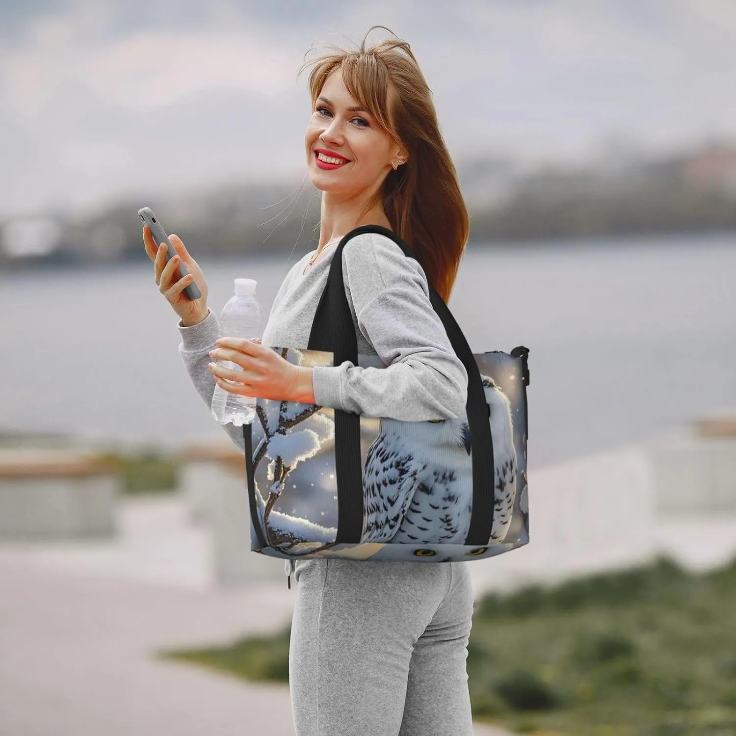 Gym Bag Winter White Owl Duffel Bag for Men Women Travel Overnight Bag with Shoe Compartment Workout Bags