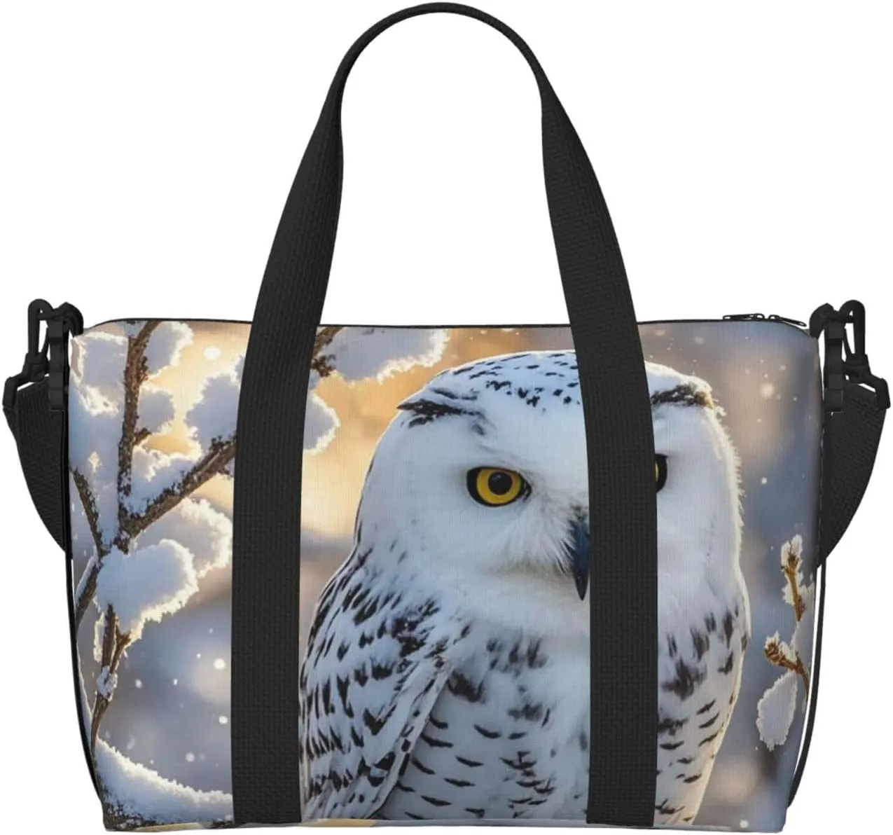 Gym Bag Winter White Owl Duffel Bag for Men Women Travel Overnight Bag with Shoe Compartment Workout Bags