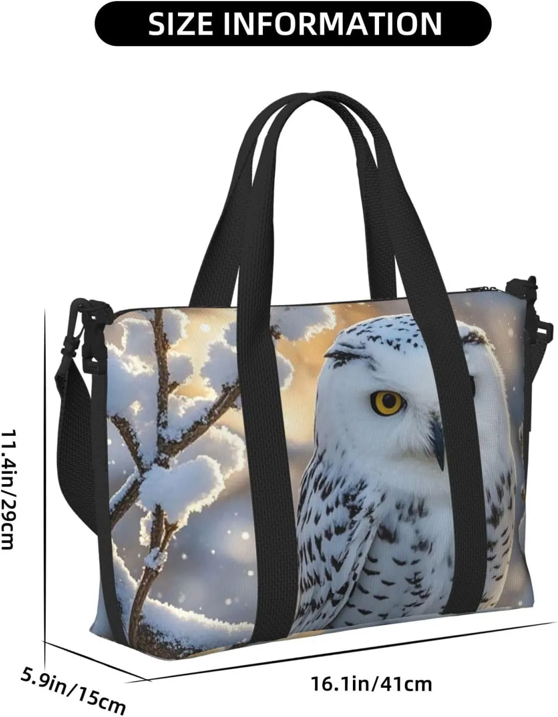 Gym Bag Winter White Owl Duffel Bag for Men Women Travel Overnight Bag with Shoe Compartment Workout Bags
