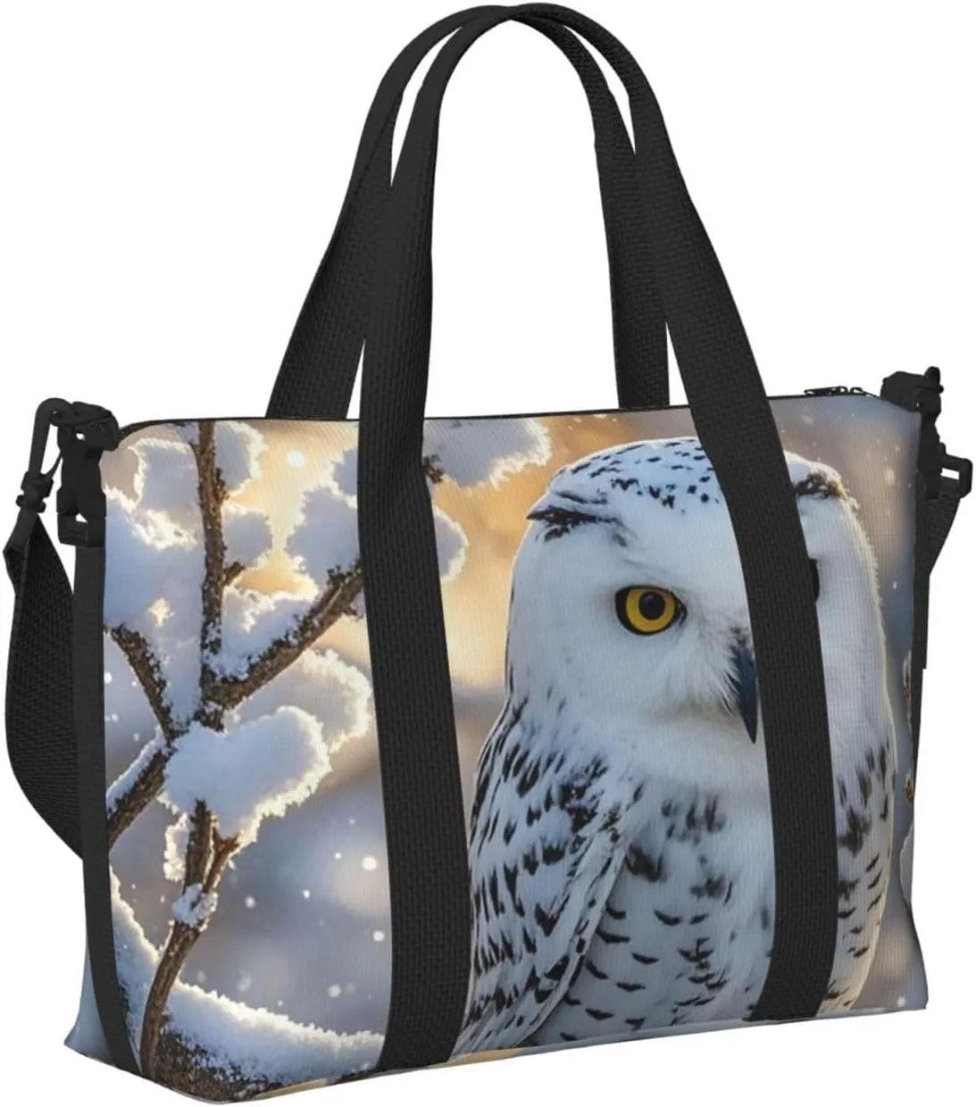 Gym Bag Winter White Owl Duffel Bag for Men Women Travel Overnight Bag with Shoe Compartment Workout Bags