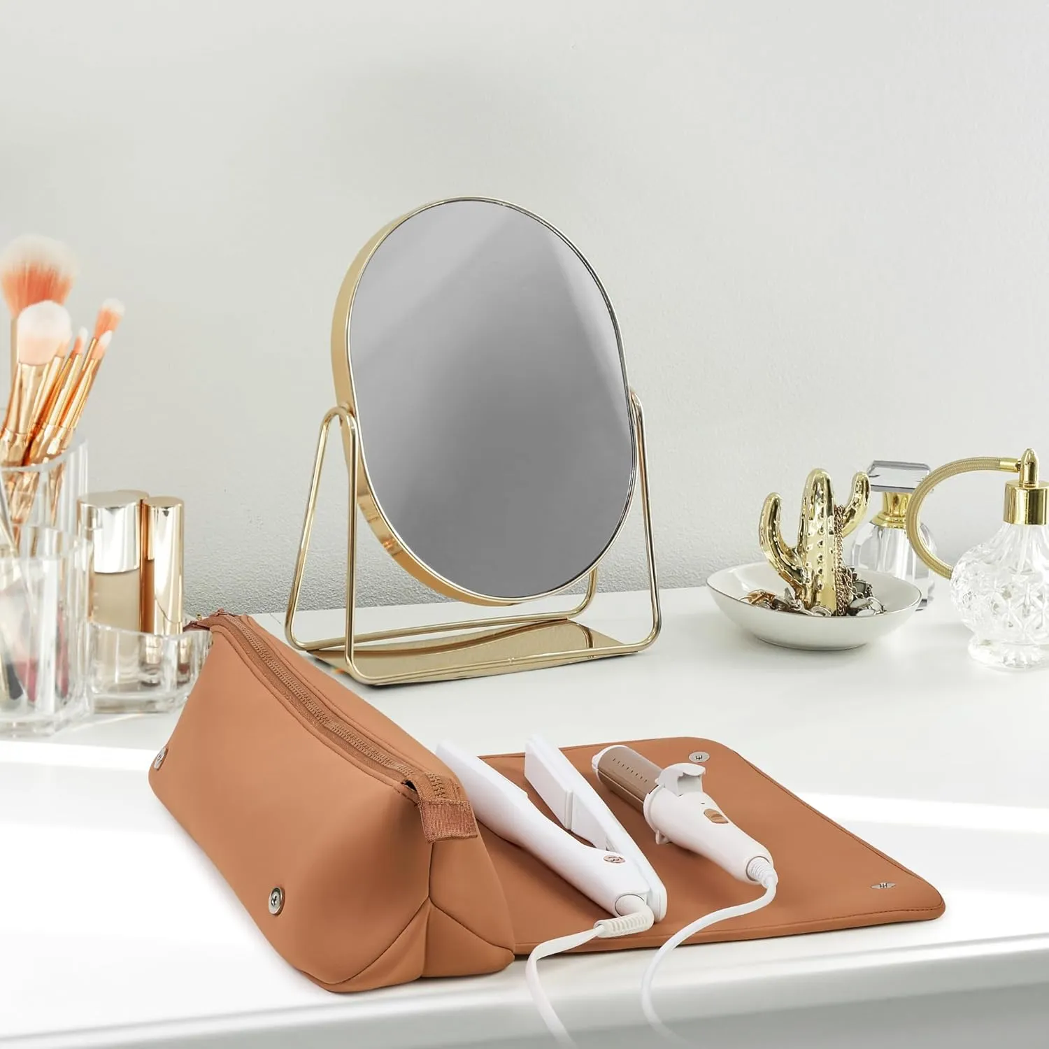 Hair Tools Travel Bag and Heat Resistant Mat for Flat Irons, Straighteners, Curling Iron, and Haircare Accessories, 2-in-1 design, with Interior Pockets, Portable Organizer