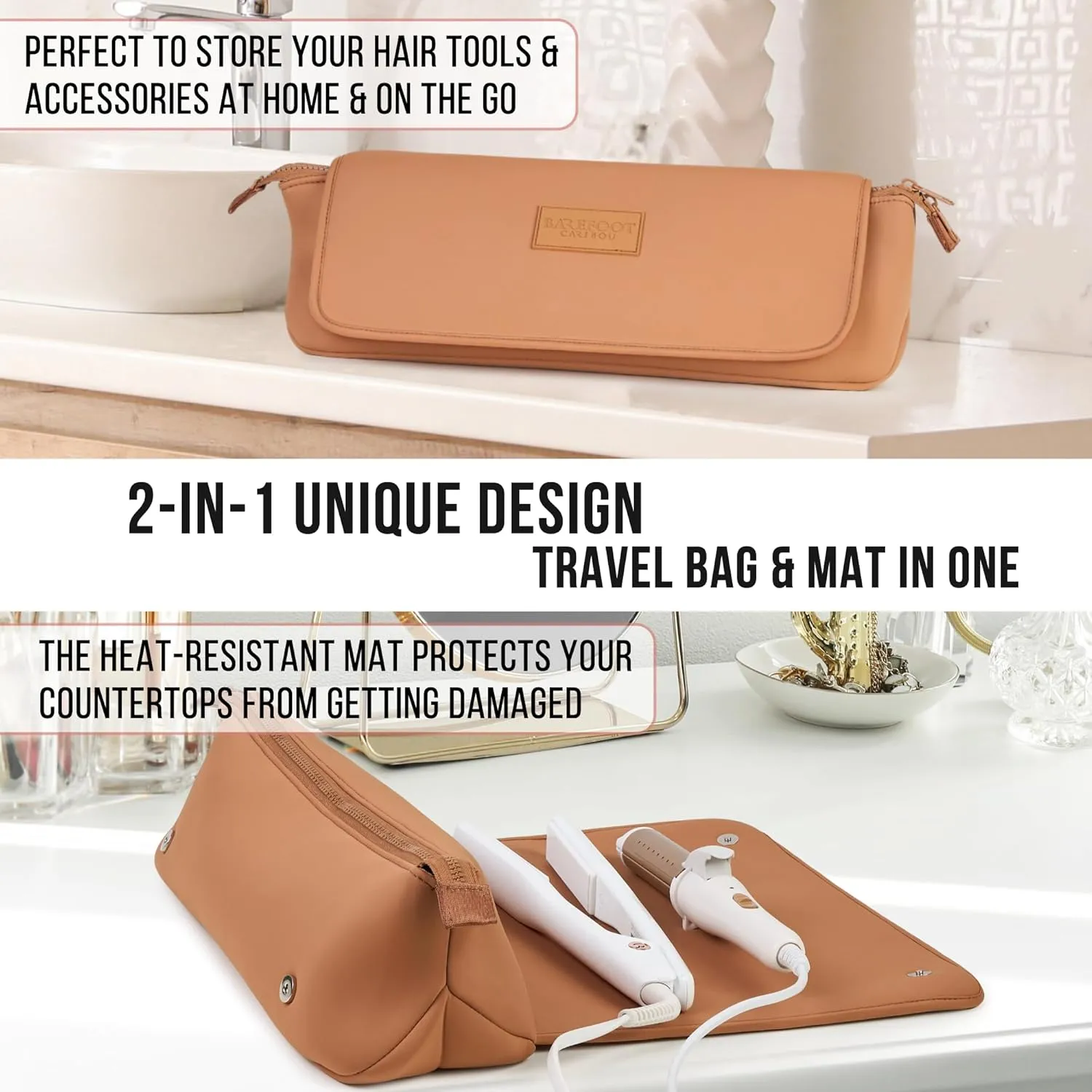 Hair Tools Travel Bag and Heat Resistant Mat for Flat Irons, Straighteners, Curling Iron, and Haircare Accessories, 2-in-1 design, with Interior Pockets, Portable Organizer