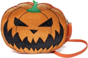 Halloween Pumpkin Jack O Lantern Glitter Crossbody Bag (Double Sided Jack O Lantern)