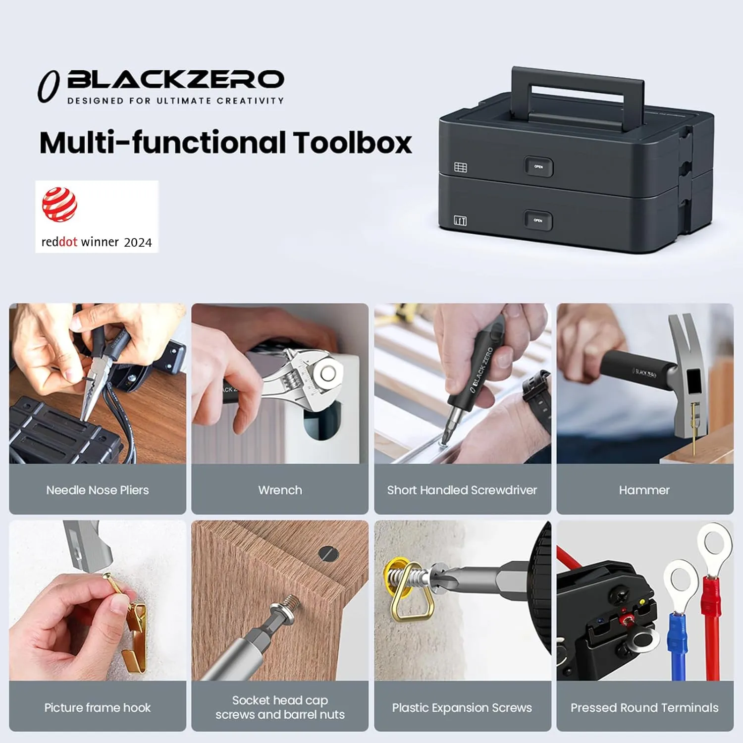 Hand Tool Set, DIY Set Accessory Tools, With Screwdriver Wrench Hammer Tape Plier, Cold Pressed Round Terminals Hexagon Socket Head Cap Screws, Includes All Essential Tools for Home Use