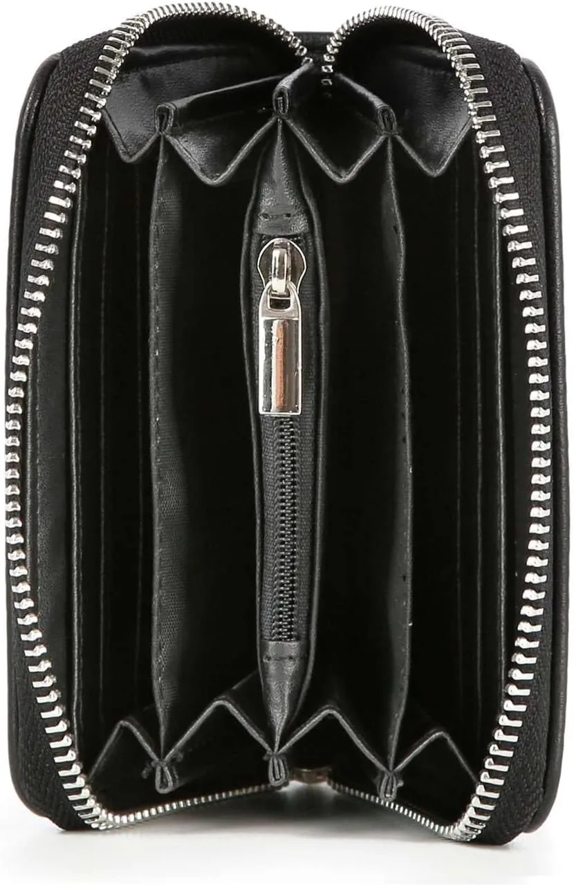 Handbag Express Rhinestone Design Zip Around Petite Wallet (Black-Houndstooth)