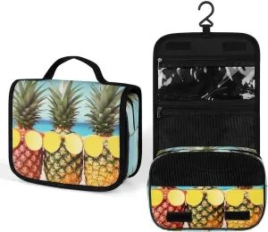Hanging Seaside Beach Yellow Geometric Pineapple Printed Toiletry Bag Travel Toiletry Bag Foldable Large-capacity Design Suitable for Travel, Fitness, Camping, Home Use, Etc.