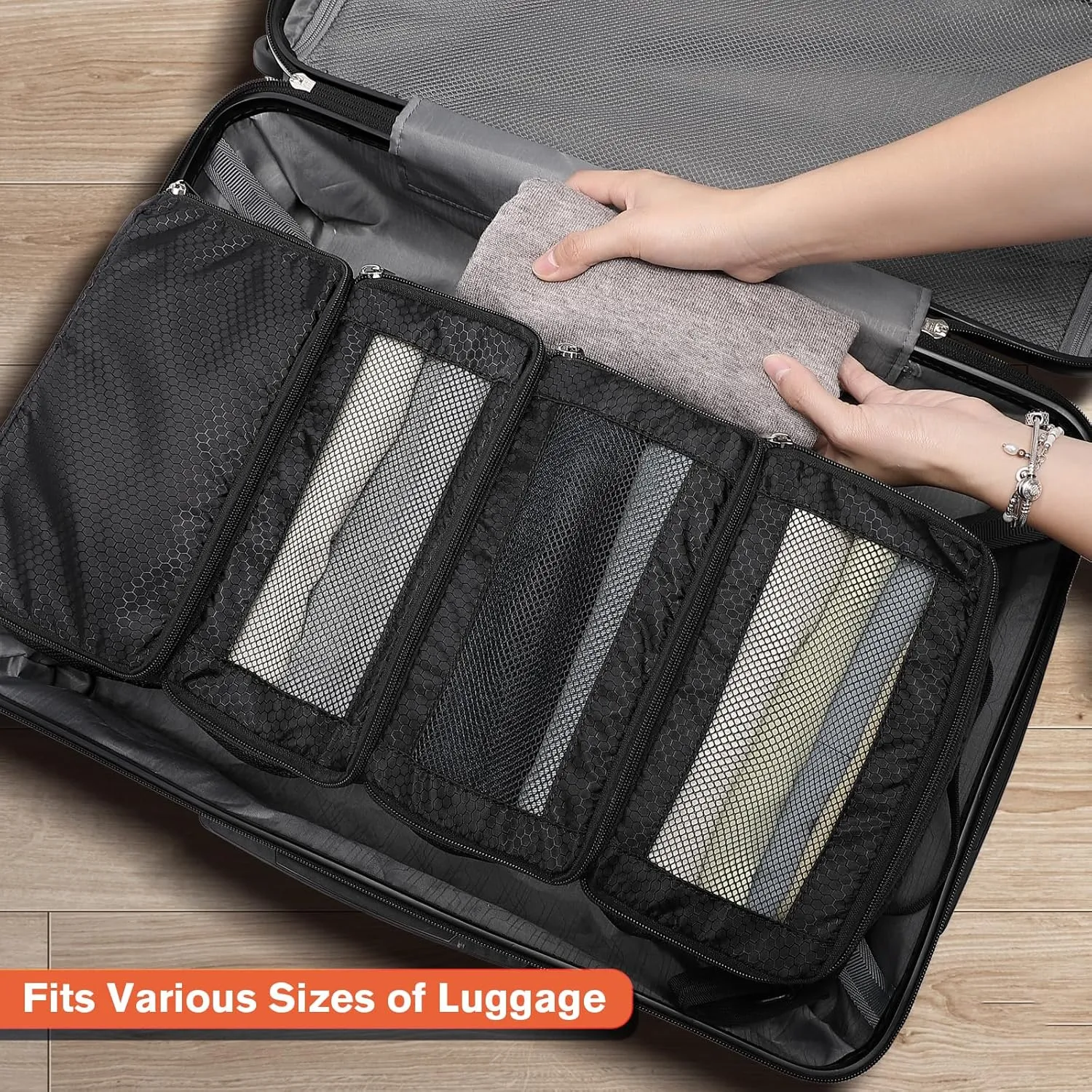 Hanging Suitcase Organizer, Travel Essentials Carry-on Collapsible Packing Cubes for Travel, Stow-N-Go Portable Hanging Closet Organizer Shelves Luggage Bag, Small, Black