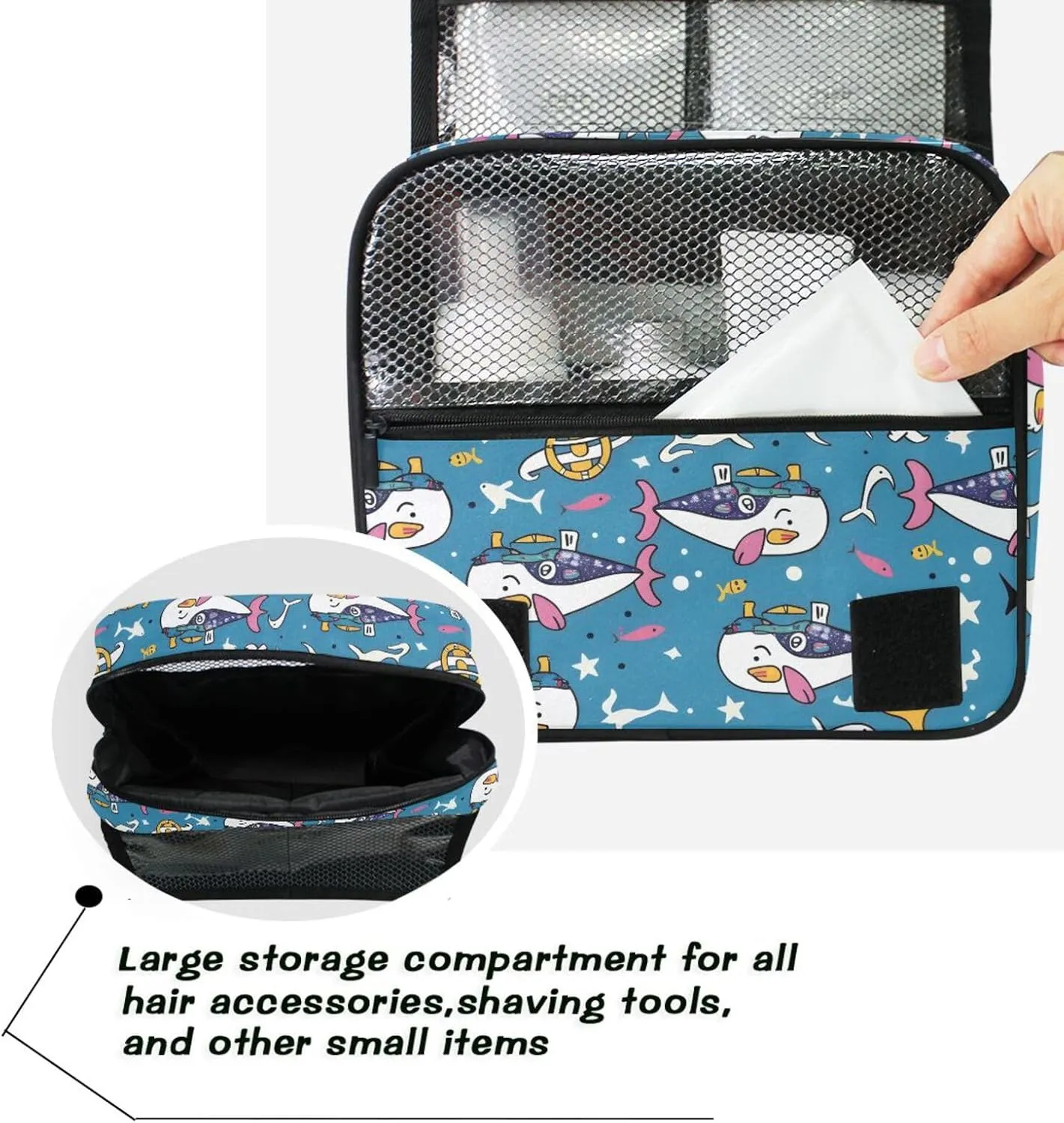Hanging Toiletry Bag Cute Sailor under Sea Travel Makeup bag for Toiletries Portable Travel Toiletry Organizer Cosmetic Bags with Hanging Hook