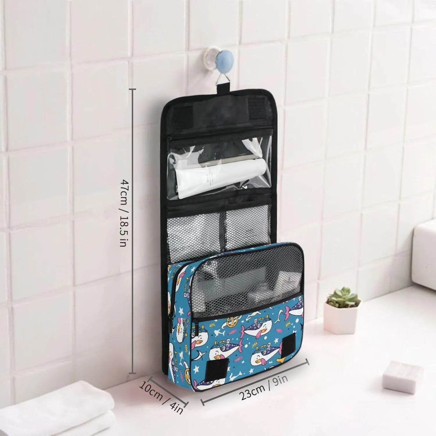 Hanging Toiletry Bag Cute Sailor under Sea Travel Makeup bag for Toiletries Portable Travel Toiletry Organizer Cosmetic Bags with Hanging Hook