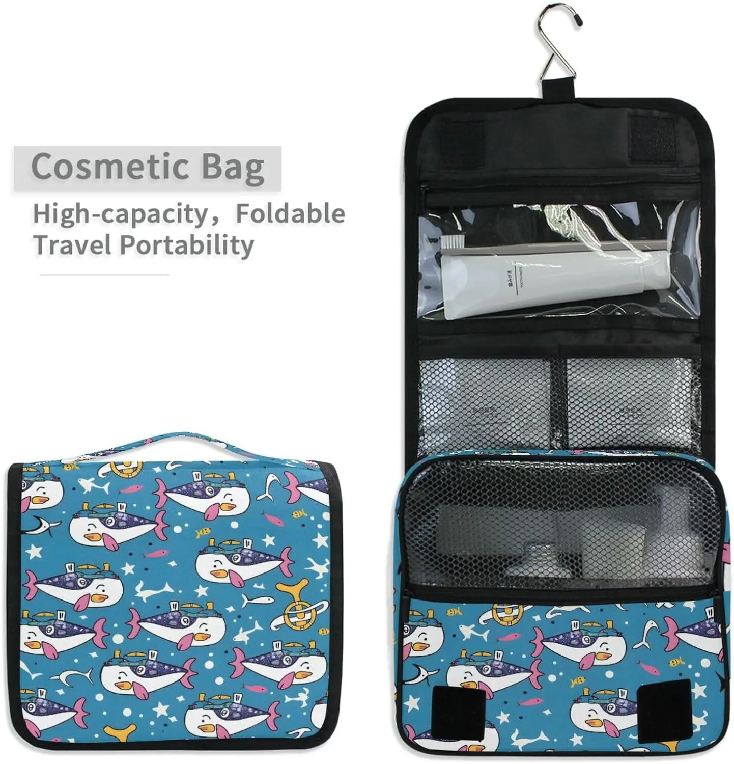 Hanging Toiletry Bag Cute Sailor under Sea Travel Makeup bag for Toiletries Portable Travel Toiletry Organizer Cosmetic Bags with Hanging Hook