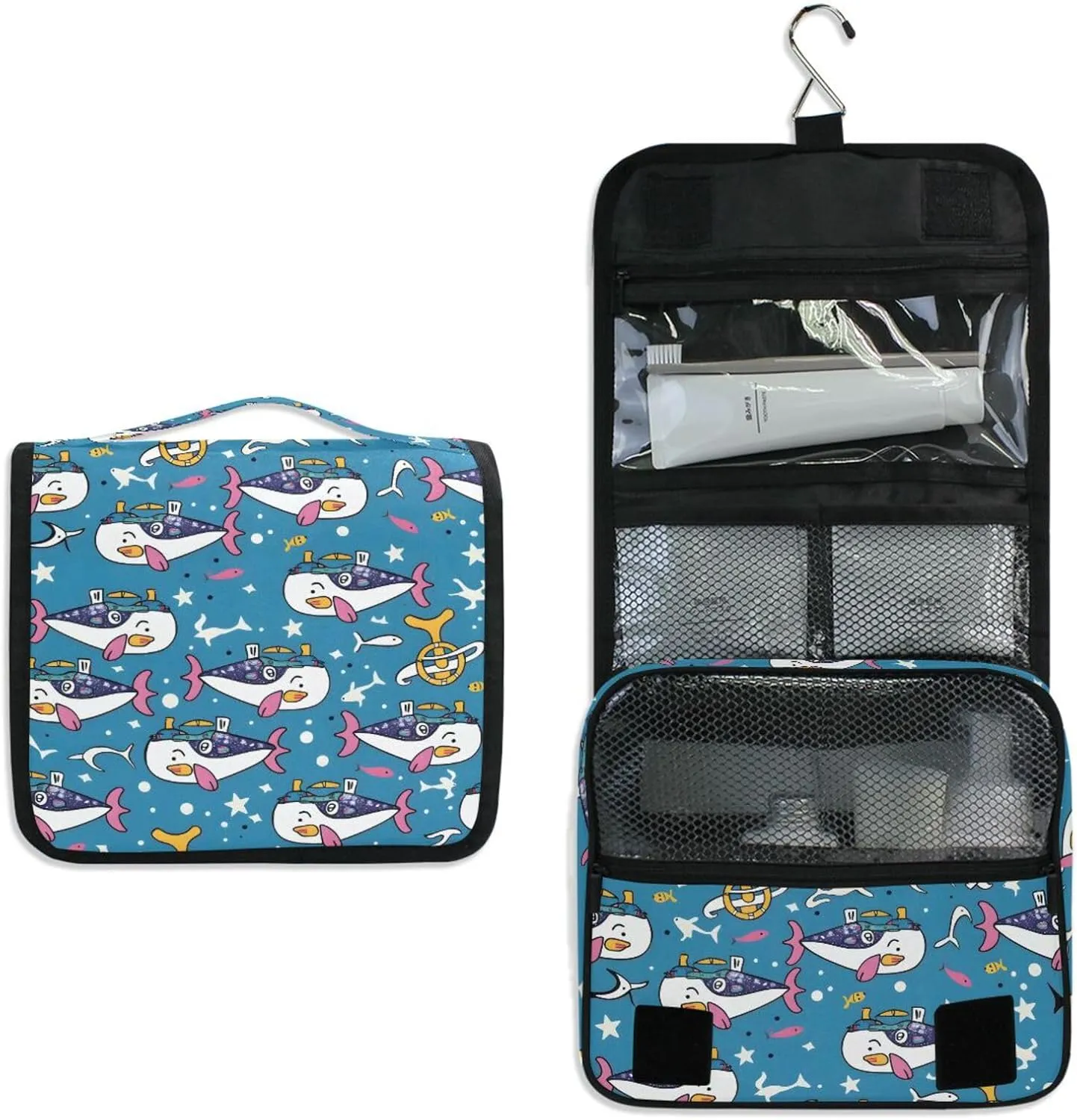 Hanging Toiletry Bag Cute Sailor under Sea Travel Makeup bag for Toiletries Portable Travel Toiletry Organizer Cosmetic Bags with Hanging Hook