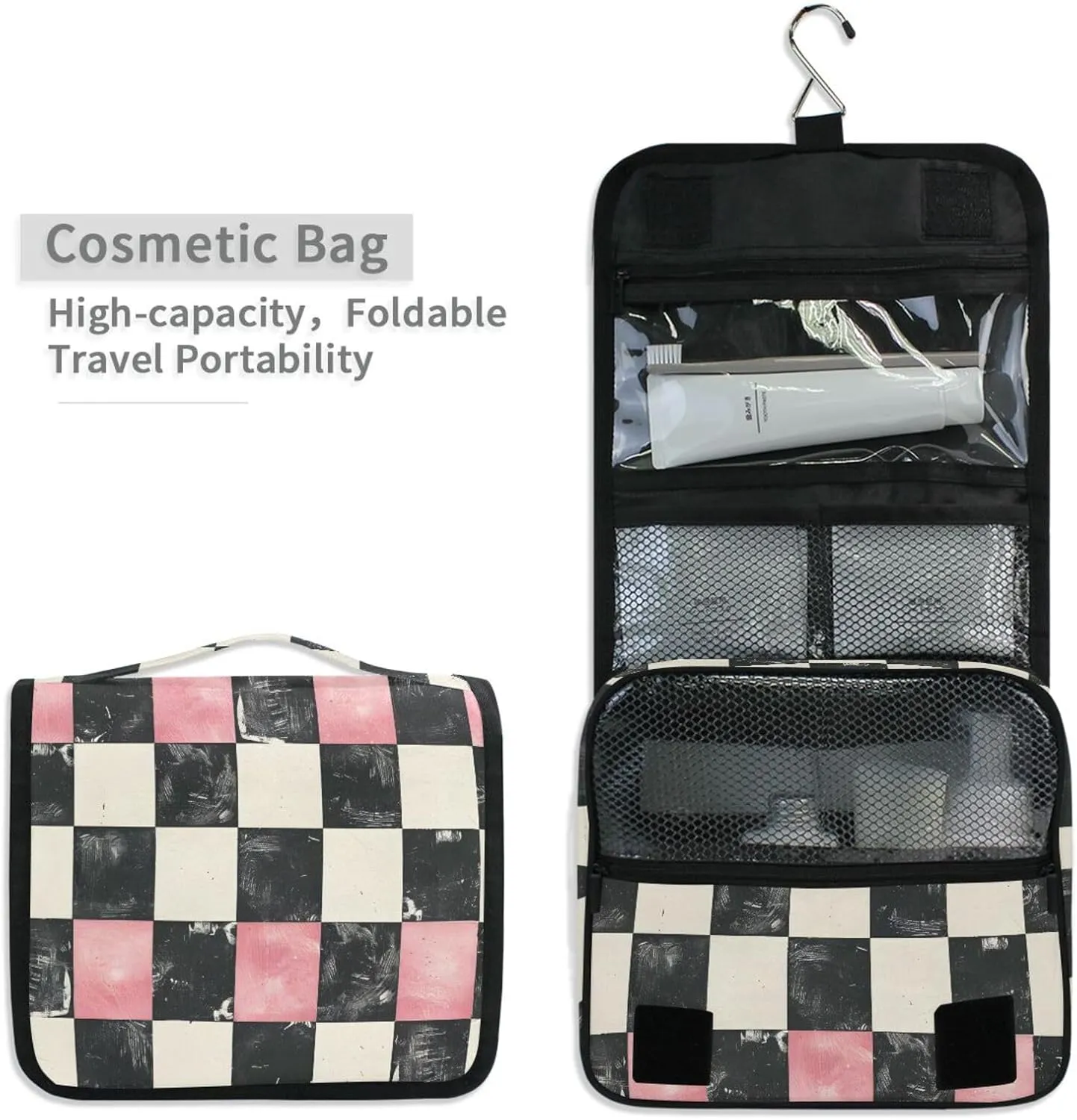 Hanging Toiletry Bag Diagram Of White Black and Pink Travel Makeup bag for Toiletries Portable Travel Toiletry Organizer Cosmetic Bags with Hanging Hook
