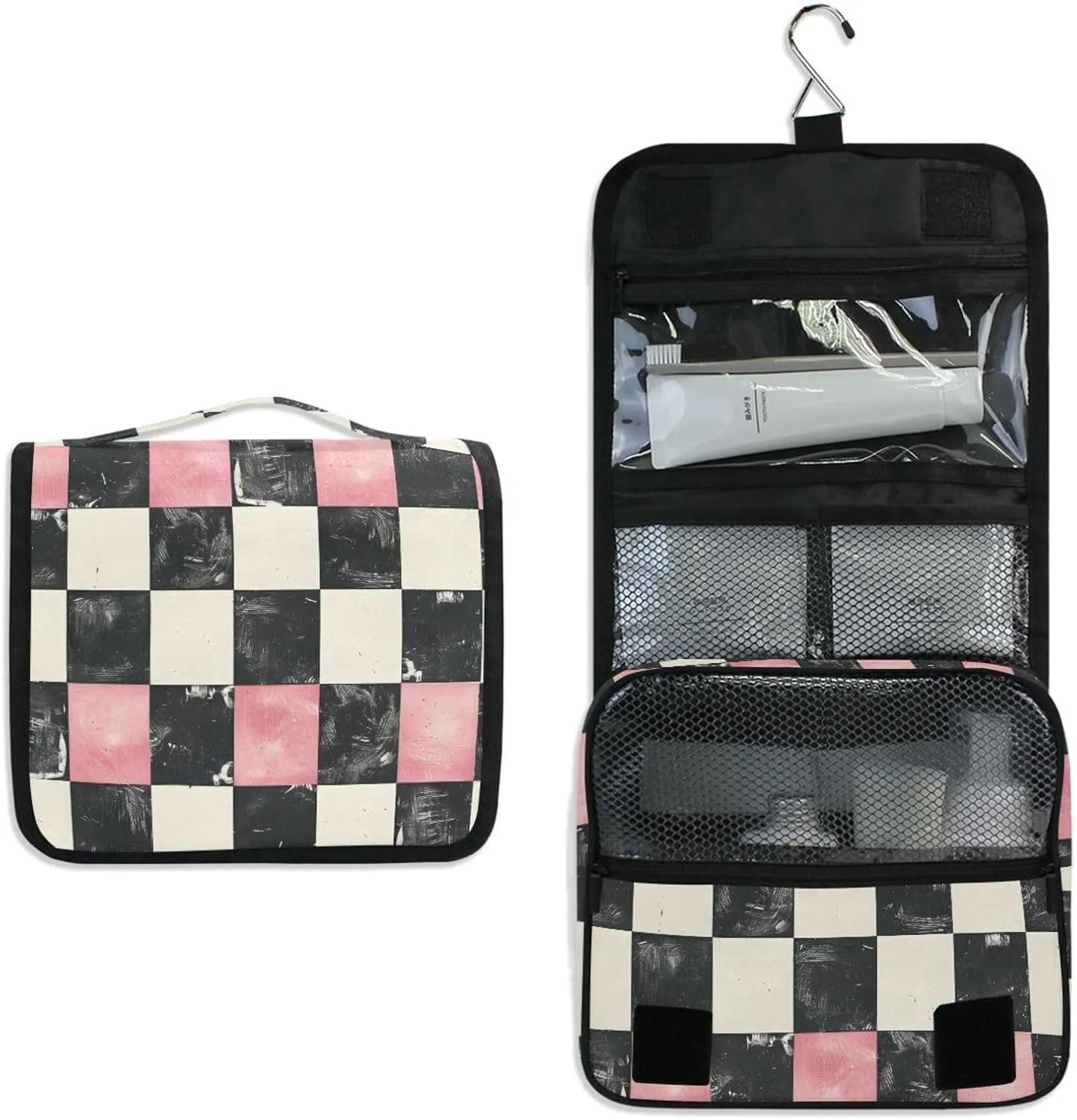 Hanging Toiletry Bag Diagram Of White Black and Pink Travel Makeup bag for Toiletries Portable Travel Toiletry Organizer Cosmetic Bags with Hanging Hook