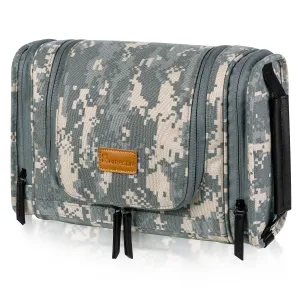 Hanging Toiletry Bag for Men Dopp Kit Waterproof Leather Travel Organizer - Camo