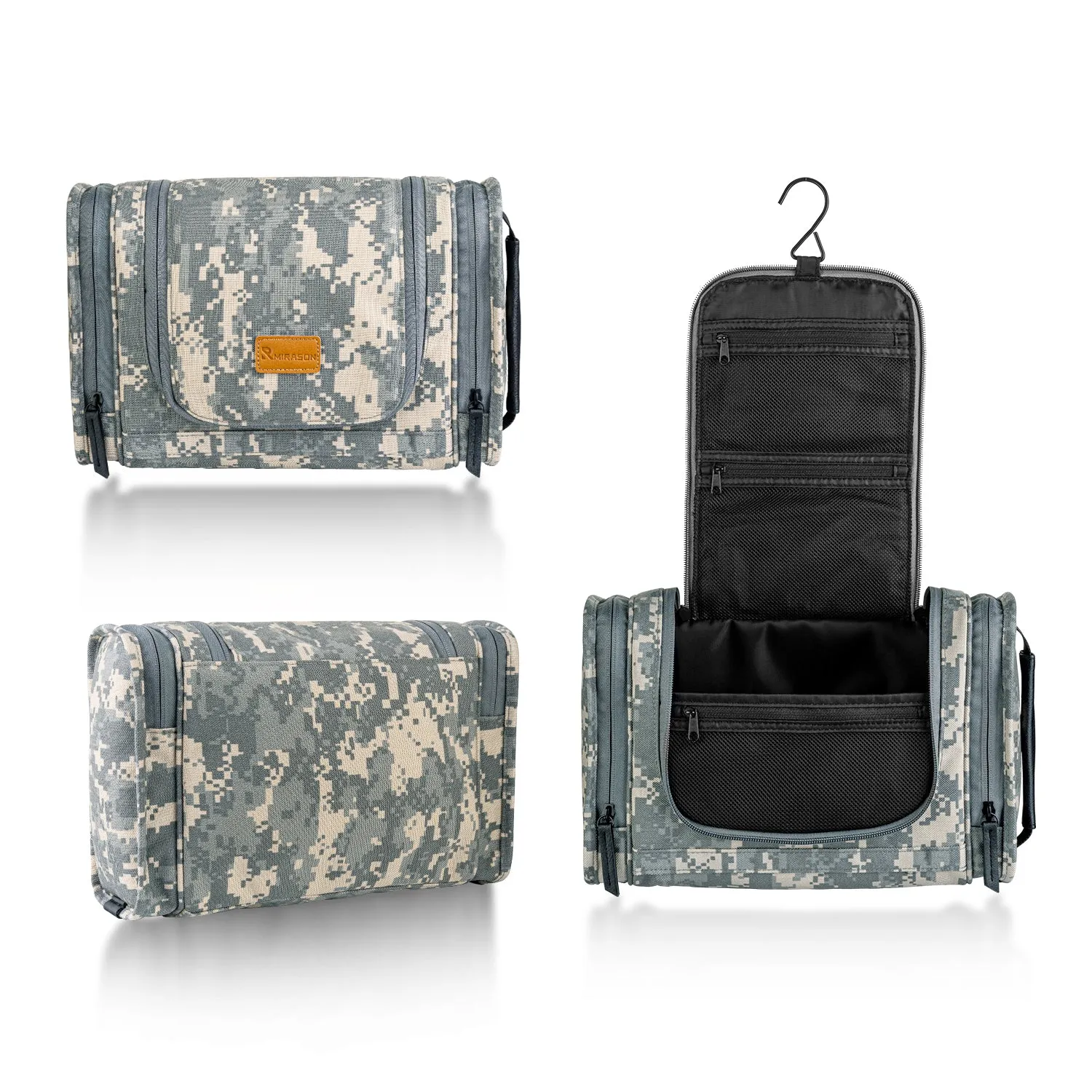 Hanging Toiletry Bag for Men Dopp Kit Waterproof Leather Travel Organizer - Camo