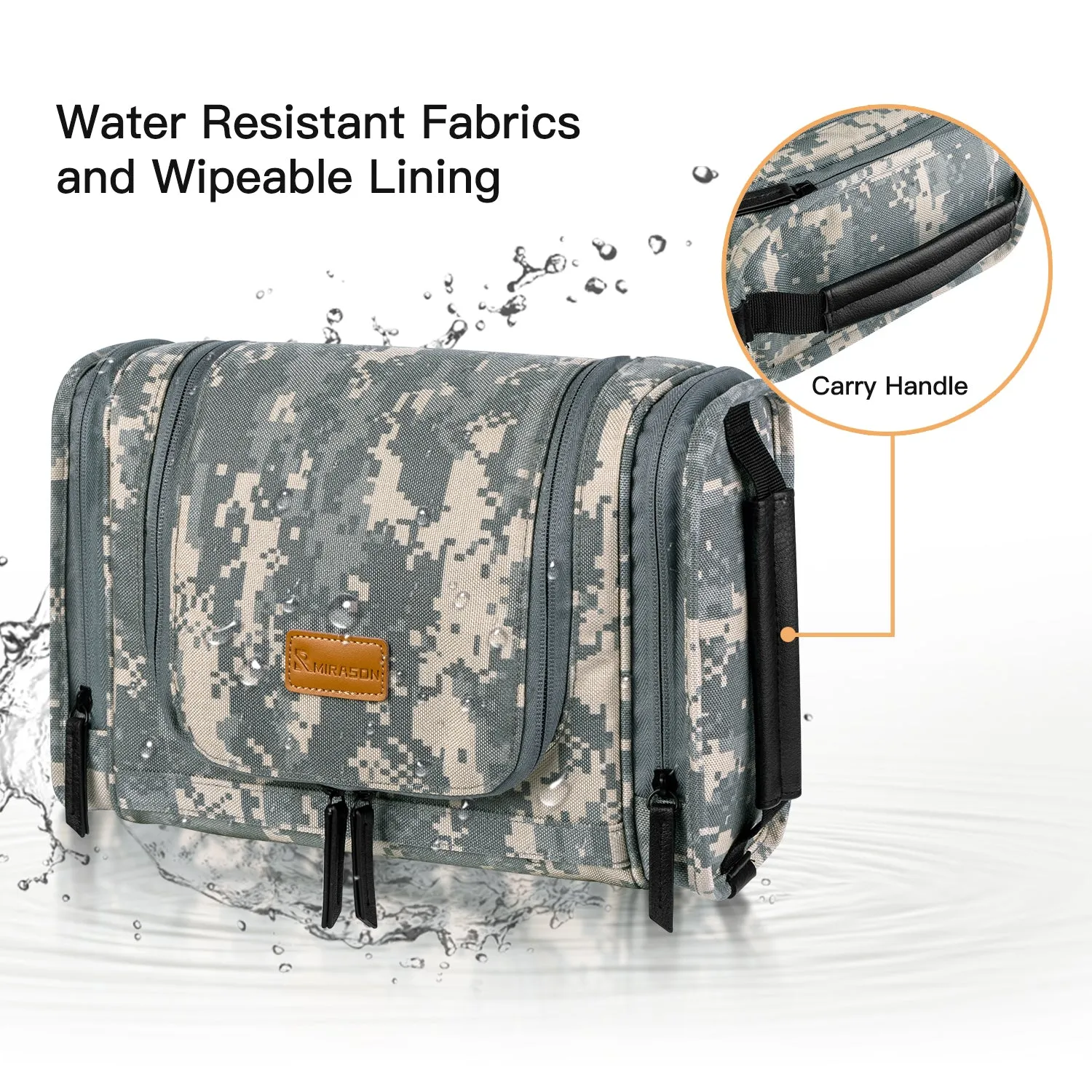 Hanging Toiletry Bag for Men Dopp Kit Waterproof Leather Travel Organizer - Camo