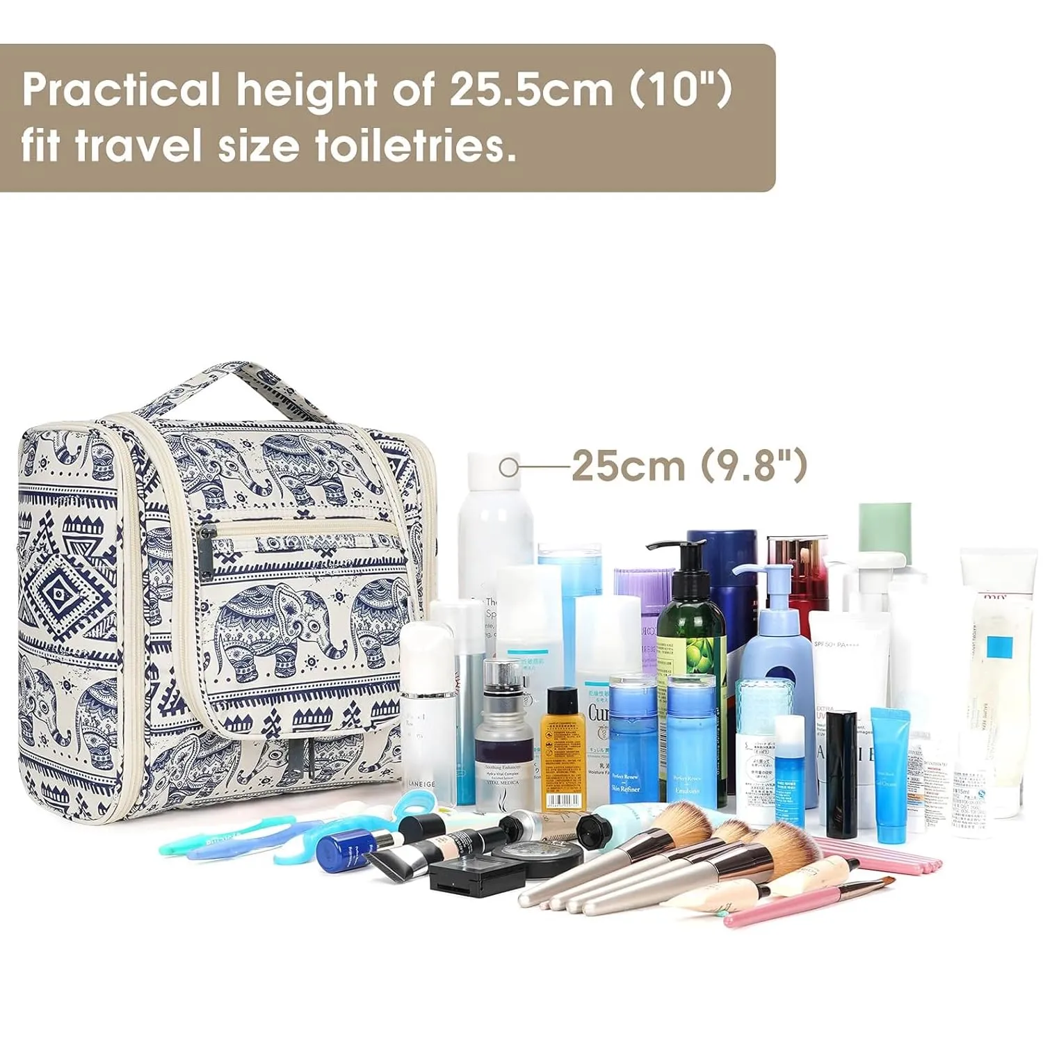 Hanging Toiletry Bag for Women Travel Makeup Bag Organizer Toiletries Bag for Cosmetics Essentials Accessories (Large, Elephant)
