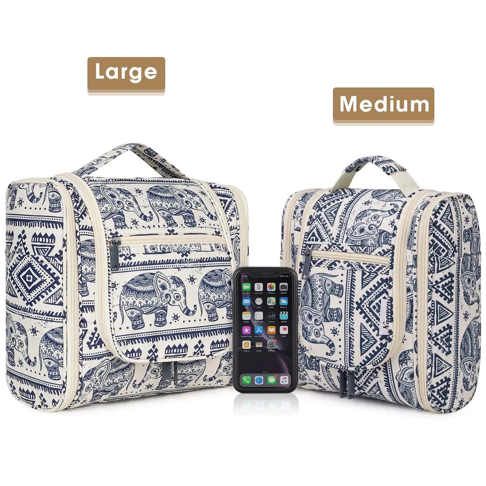 Hanging Toiletry Bag for Women Travel Makeup Bag Organizer Toiletries Bag for Cosmetics Essentials Accessories (Large, Elephant)