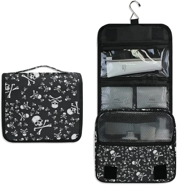 Hanging Toiletry Bag Halloween Skull Head Jolly Roger Pirate Makeup Travel bag for Toiletries Portable Toiletry Organizer Bags Clear Toiletry Cosmetic Kit